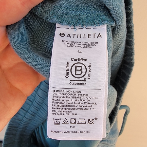 Athleta Retreat Wide Leg Linen Pants Size 14 Borealis Blue Straight Leg Resort - Picture 12 of 14